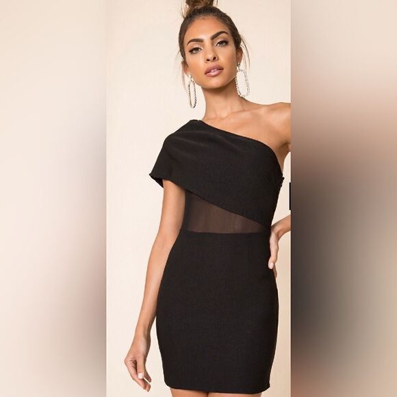 SUPERDOWN Danielle Black Mesh One Shoulder Mini Dress Small - Picture 11 of 11